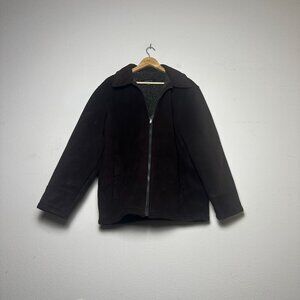 Claiborne Outerwear Men L Brown Faux Suede Sherpa Fleece Lined Coat Jacket Gorp